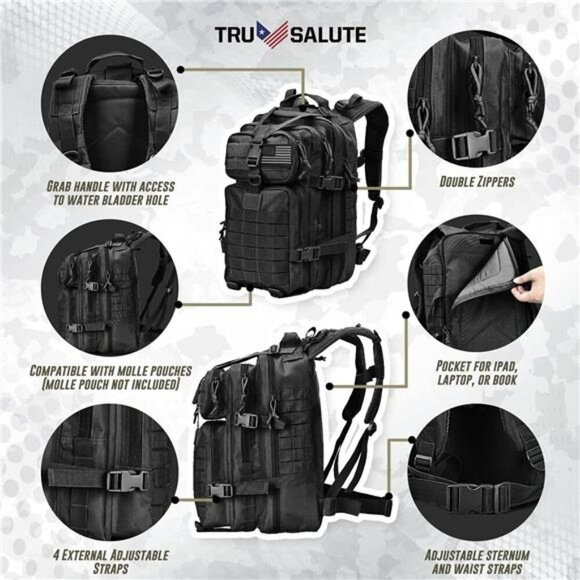 Tru Salute 45L Tactical Backpack Military Molle Bugout Bag Survival Rucksack - Picture 3 of 8
